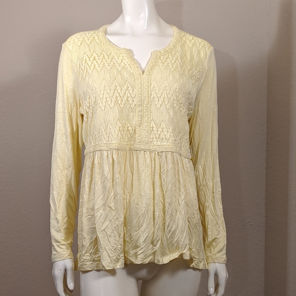 Style & Co. Womens Slub Lace T-Shirt Spring Yellow - Picture 7 of 9